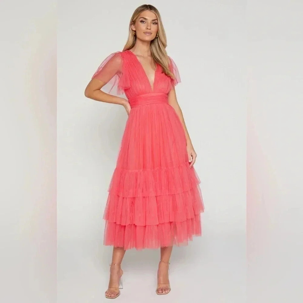 Showpo Jiraye Coral Tulle Midi Dress
